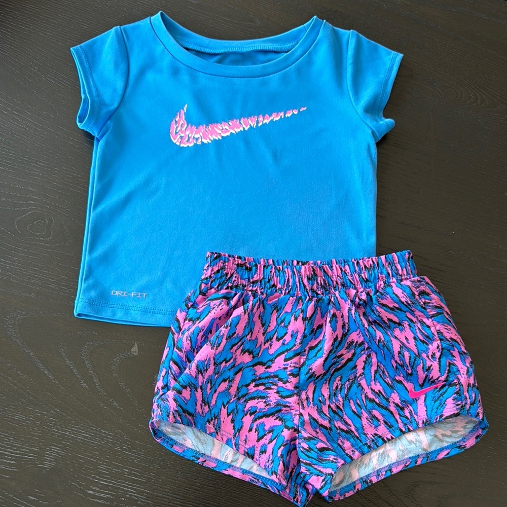 Nike Blue Tee and Pink Patterned Shorts Set